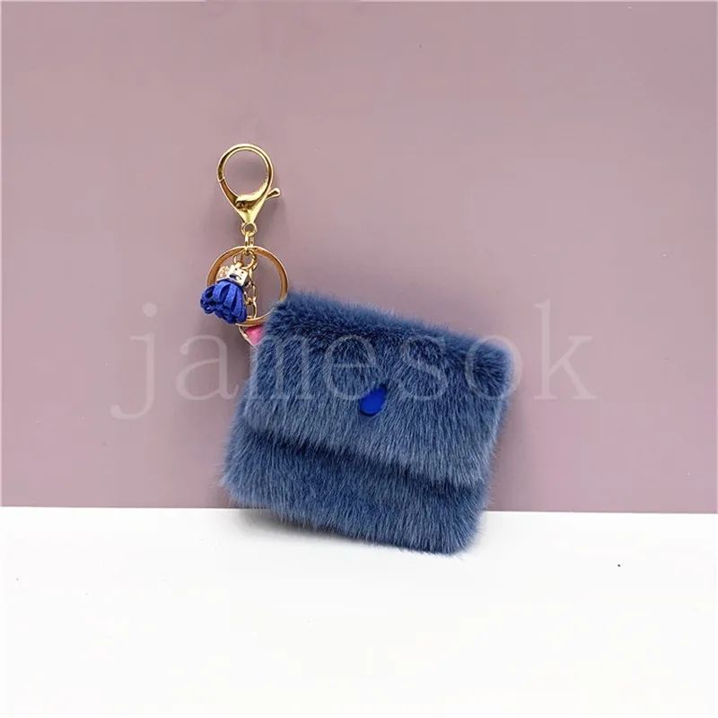 Candy Color Plush Mini Coin Purse Keychain Cute Soft Small Wallets Fashion Women Headset Bag Tassel Key Ring Pendant DB232