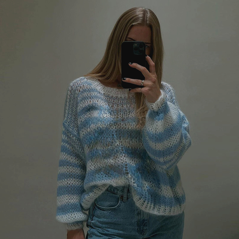 Women's Sweaters Women Rainbow Stripe Knit Loose Sweater Woman Vintage Pullover Spring Autumn Clothes Winter Clothing 2023