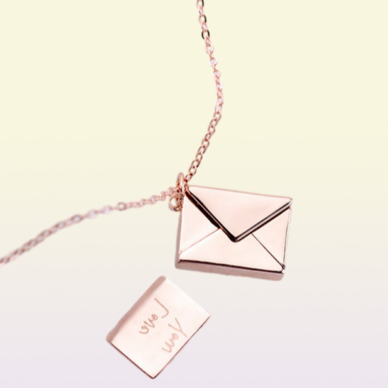 Mode 18K GOUD GOLD RAAMLOSS STAAL HANDER Little Bericht Envelope Ketting Ketting voor Girl7391040