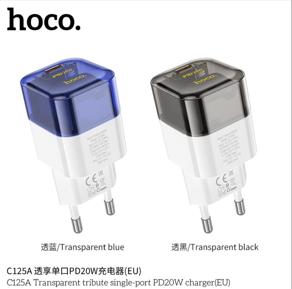 HOCO C125A USB C 18W 20W PD prise ue conception transparente chargeur rapide pour chargeur de téléphone portable avec kits de câbles type-c à type-c