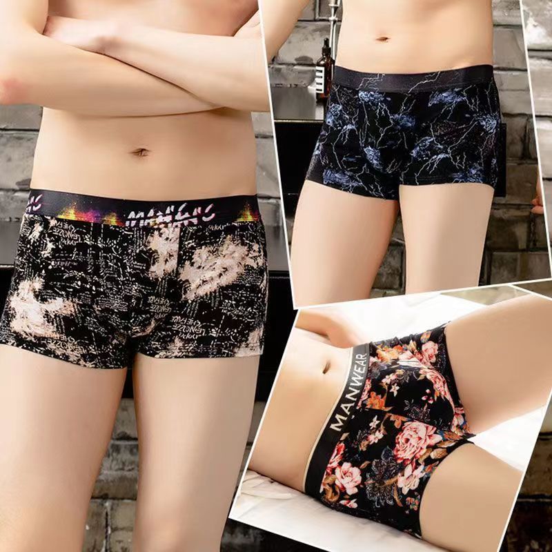 of men's underwear pure cotton luxury boxers printed four corners sexy boys trend youth mid-waist breathable shorts head