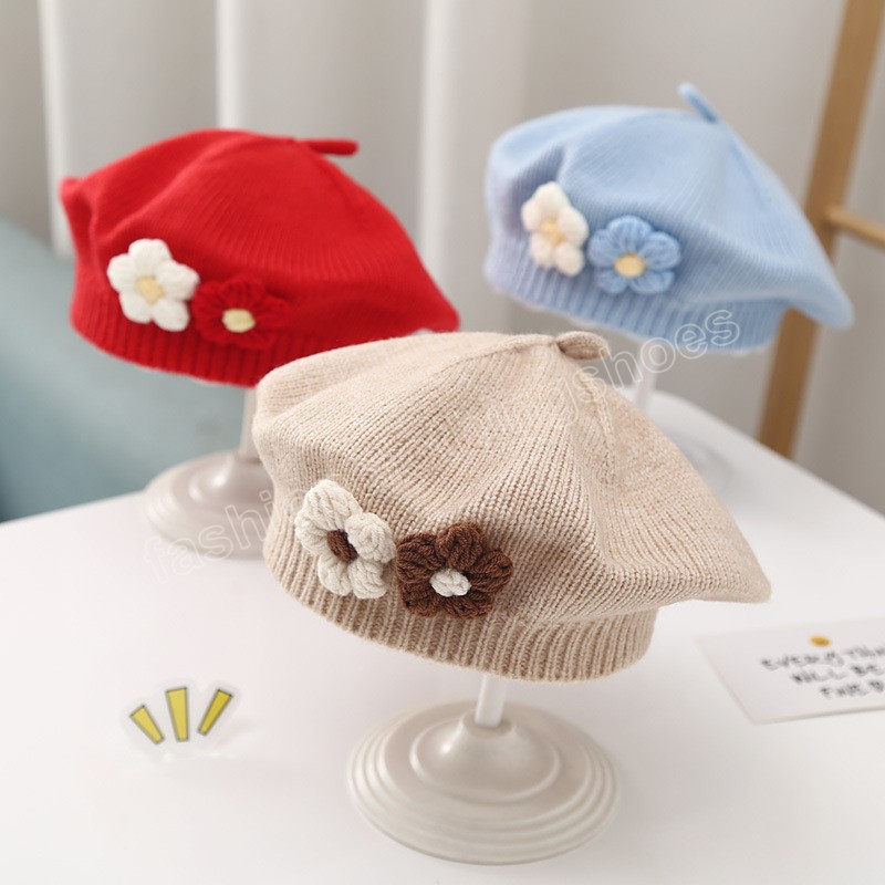 Béret en tricot à fleurs pour bébé, chapeau d'hiver et de printemps en coton doux, grande fleur, chapeau pour bébé fille, Bonnet de peintre, nouvelle collection