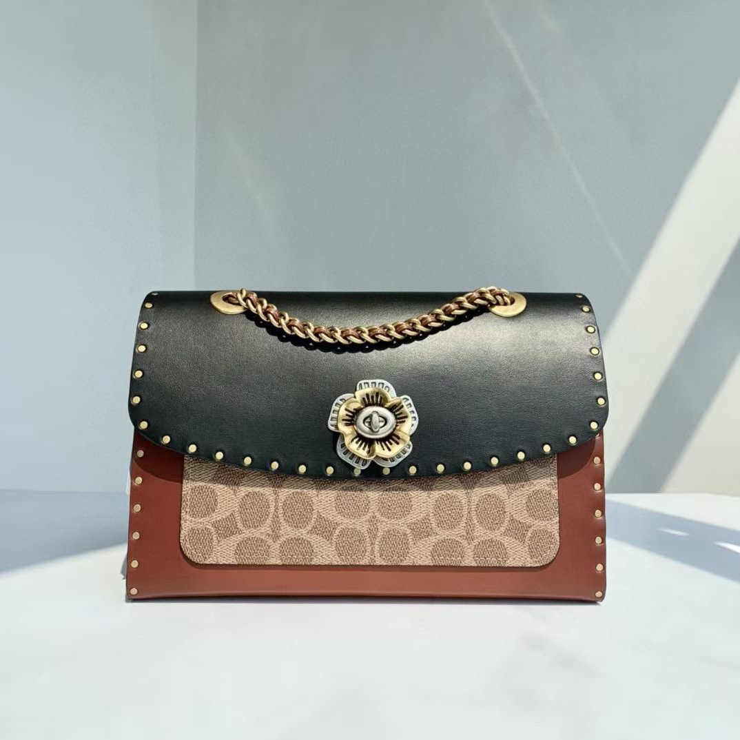 Designer dameshandtas 2023 Klassieke gecoate vintage klinknagel crossbody tas met enkele schouder Madison grote camelia ketting klein vierkant voor dames