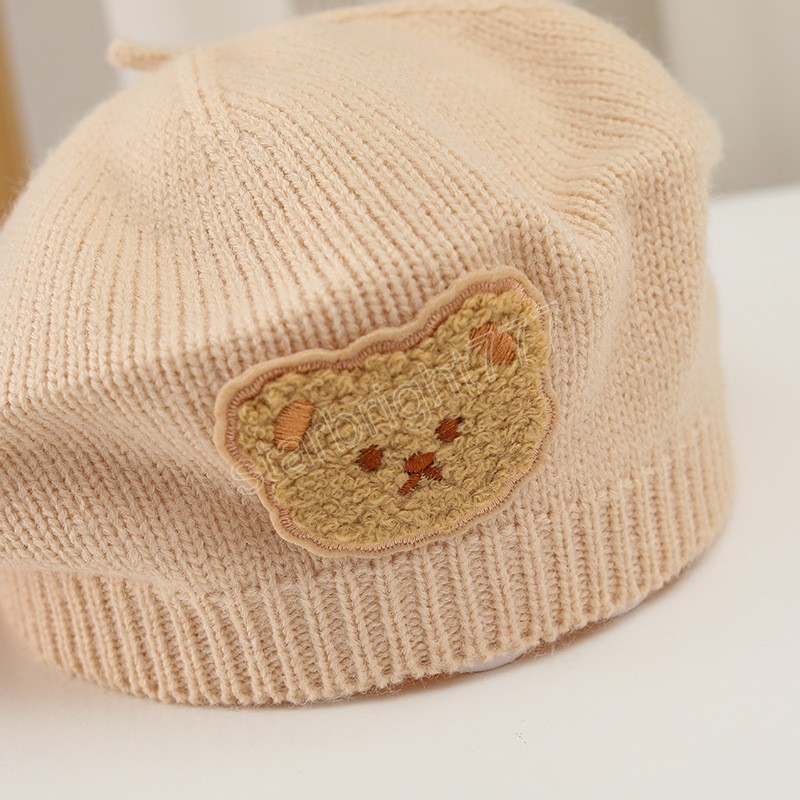 New Baby Beret Hat Winter Spring Cute Bear Soft Cotton Warm Knitted Berets Korean Boy Girl Berets Painter Cap Bonnet