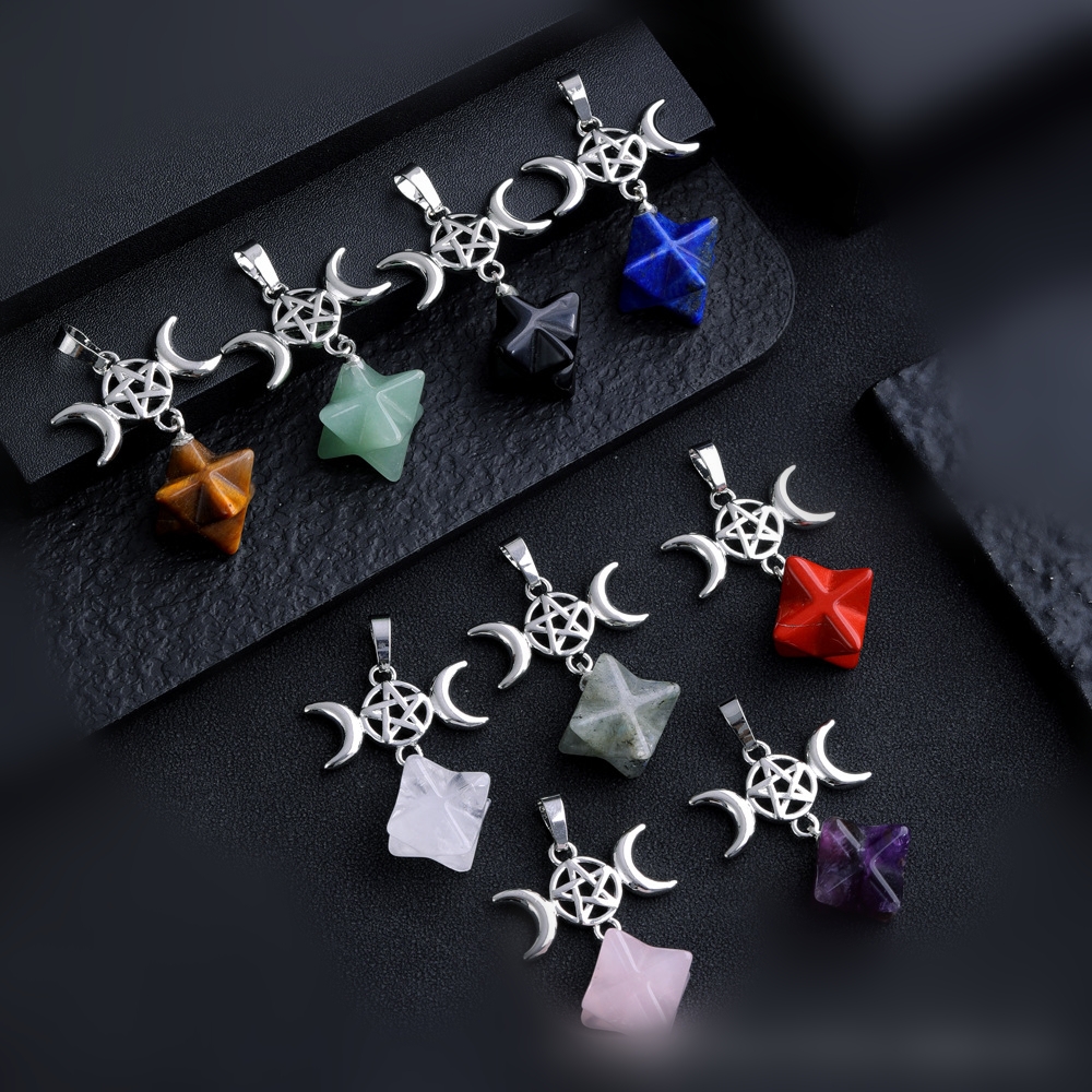 Moon Star Charms Natural Stone Crystal rzeźbia Merkaba Heksagram kwarcowy Agates Wisenda do tworzenia biżuterii naszyjnika