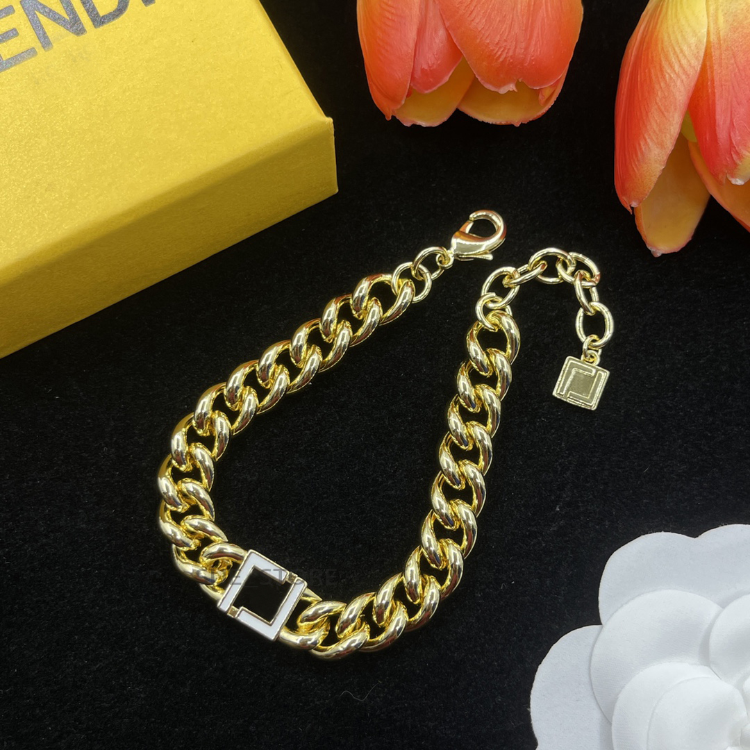 cuban link chain pendant necklace luxury designer jewelry for women men plated silver gold bracelets stainless steel CZ diamond double f letter bracelet party gift