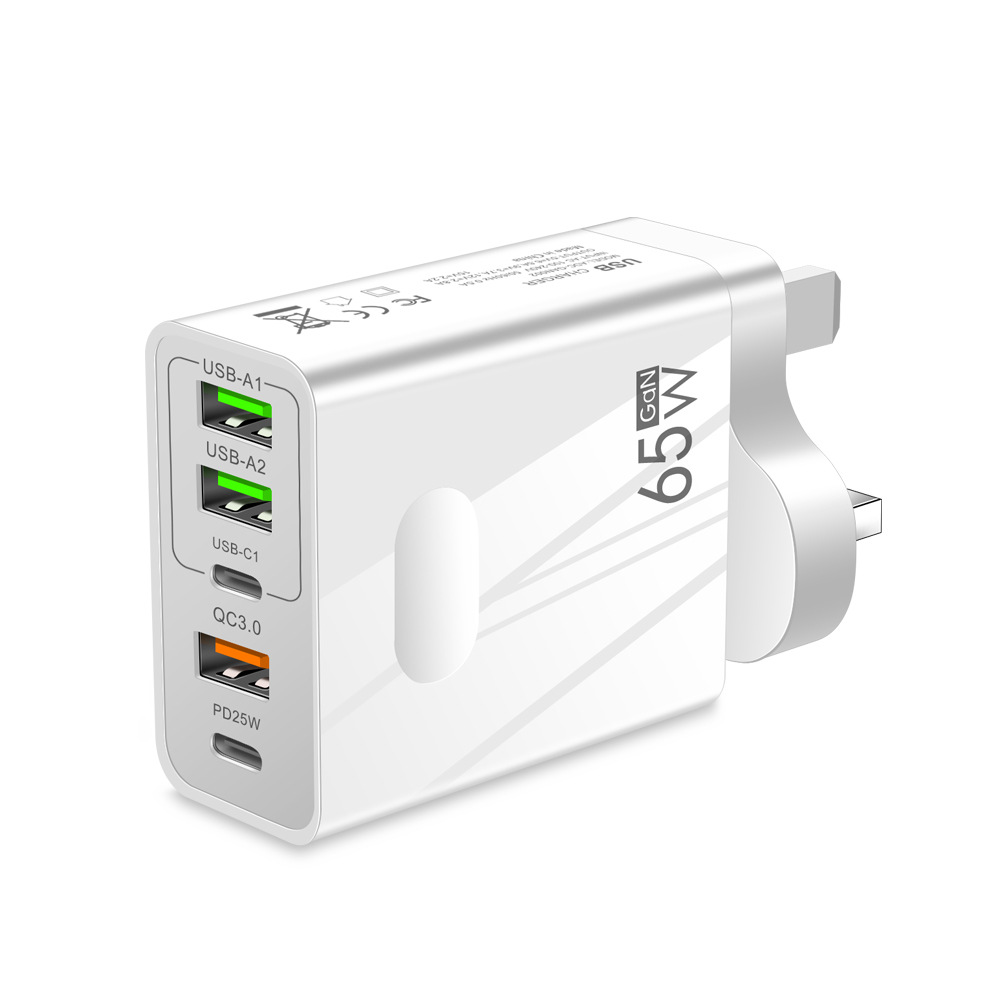 65W GAN USB-C Charger 5 Port PD 25W USB Type C Fast Charging QC3.0 Power Adapter Wall Actrgers US EU UK Plugs for iPhone 15 Plus Samsung Utral Pro Max Home Home الهاتف الذكي