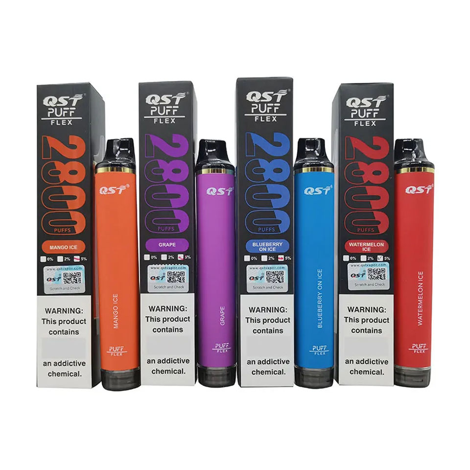 QST Puff 2800 Puff Flex 2800 Tek kullanımlık Vape Kalem E Sigara Vape İstenebilir Kitler 850mAh Pil Pre Dolgulu 8ml Vapes Tek Kullanımlık Puf Çubuğu