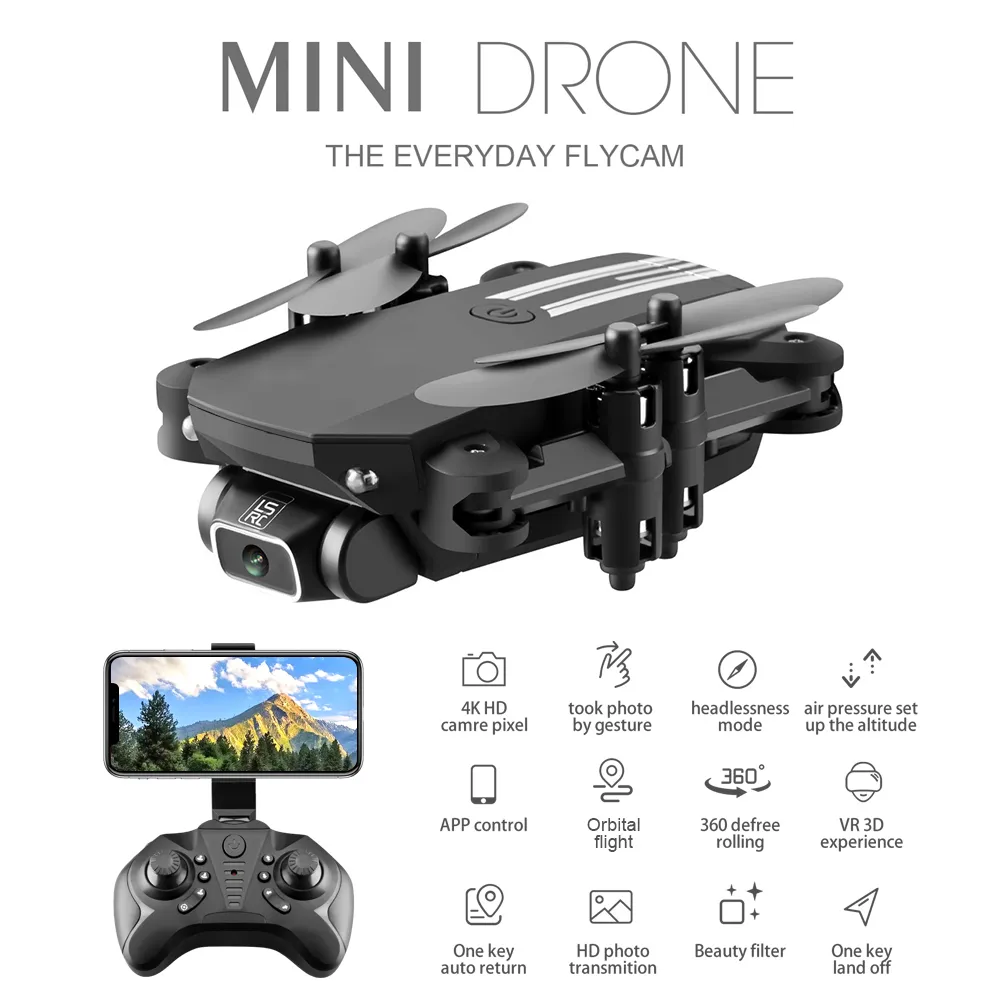 XKJ NEW MINI DRONE 4K 1080P HD 카메라 WIFI FPV 공기 압력 고도 고정 검은 색 및 회색 접이식 쿼드 콥터 RC 장난감