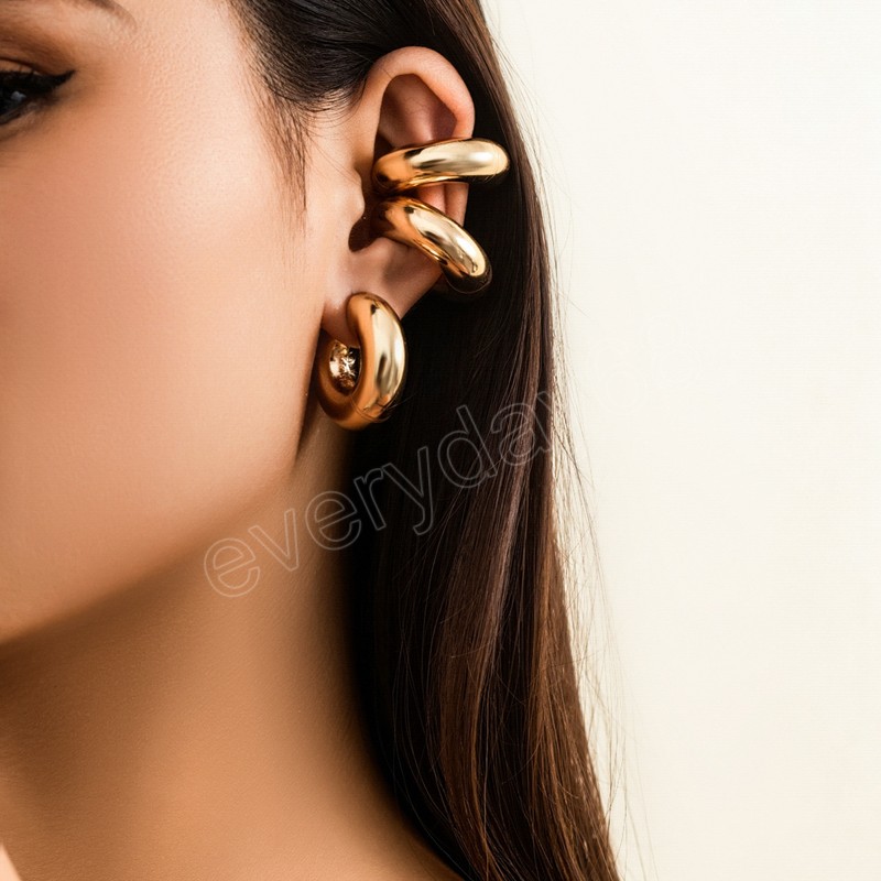 One Piece Simple Punk CCB C-shaped Earrings For Girls Boys No ear Piercing Clip Earrings Men Women Gift Jewelry Ear Cuff