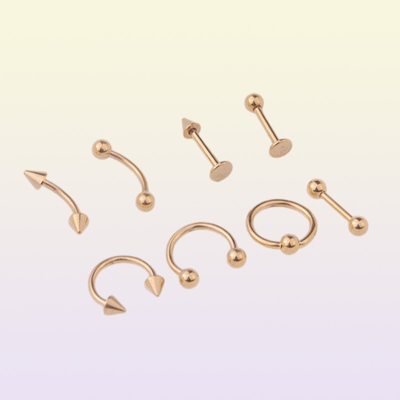 set rostfritt stål skivstång spiral lob tunga magen näsringar boll punk helix rook tragus septum läpp ögonbryn kropp piercing5263162