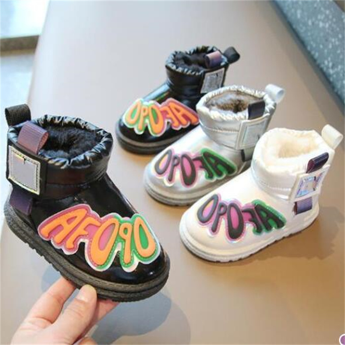 Kids Snow Boots Pu Leather Waterproof Toddlers Baby Ankle Boot Winter Boys Girls Warm Shoe Wool Thick Children Booties