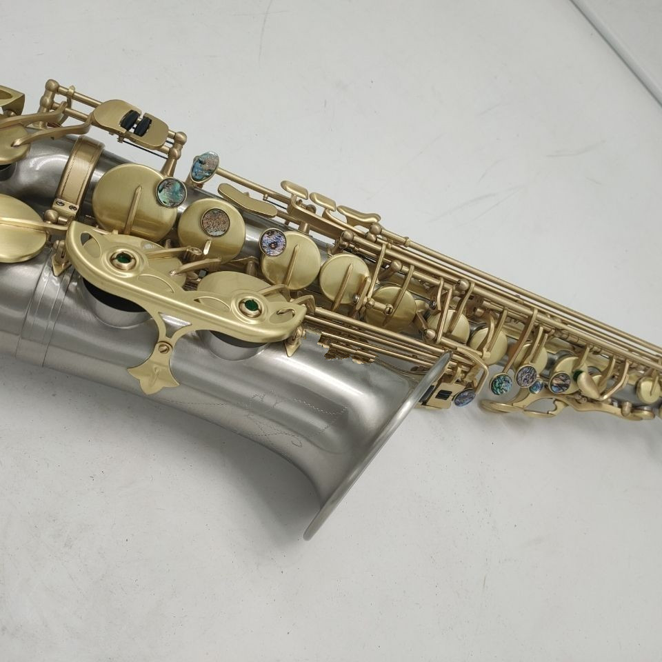 Ny stilmodell altsaxofon instrument vit mässingsprocess dubbel rib armering droppe e-tune abalone knapp saxofon träblåsinstrument