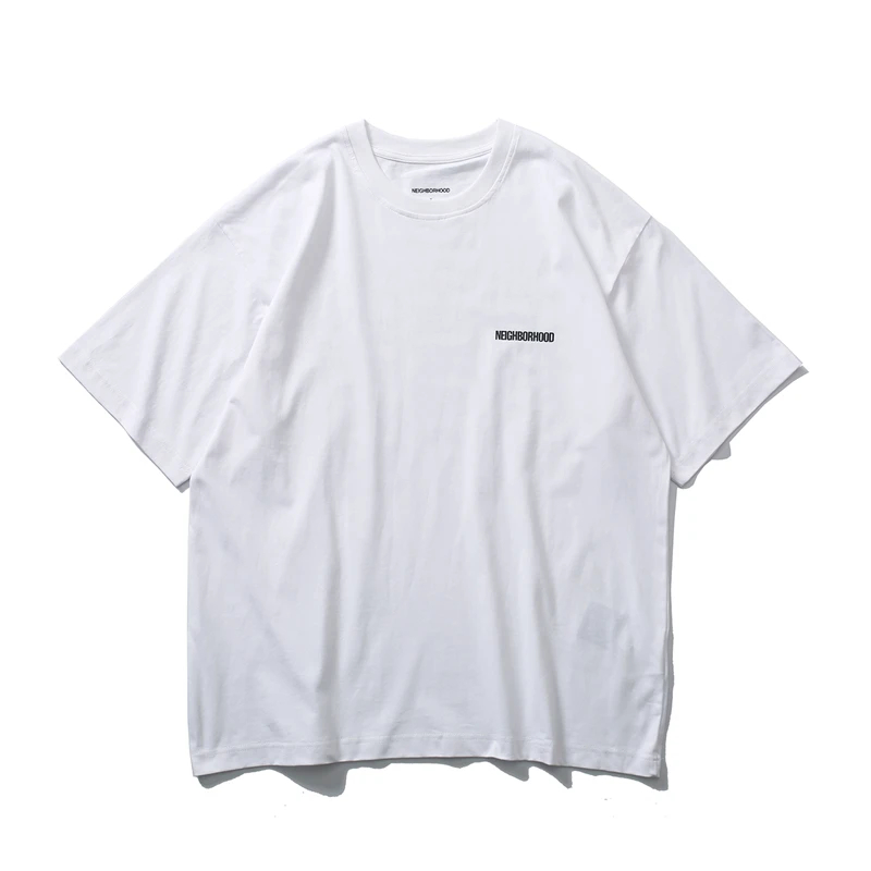 Camisetas masculinas de manga curta, camisetas de verão com estampa de letras nas costas, camisetas casuais de algodão de grandes dimensões, gola redonda
