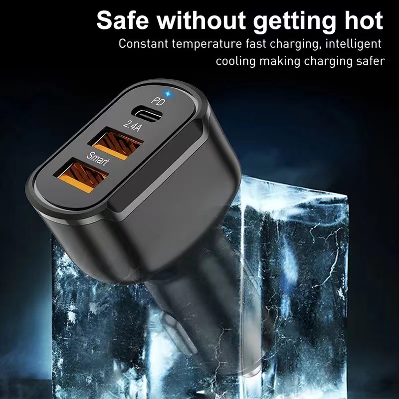 PD 30W USB Car Charger Type C 3 Ports Car Phone Charger Fast Charging For Iphone 15 14 12 13 Xiaomi 12 Samsung S21 Huawei Car Adapter