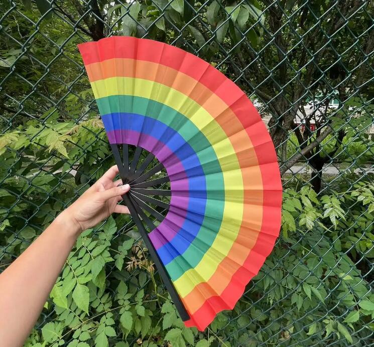 Leque de arco-íris de 33cm, orgulho lgbtq, gay, lésbica, gay, assexual, transgênero, bissexual, pansexual, pano não binário, ventilador portátil dobrável
