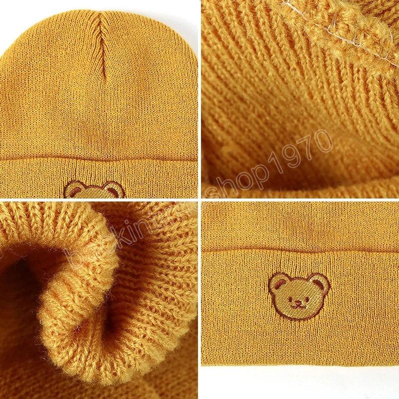 Koreanische Nette Bär Baby Hut Gestrickte Cartoon Stickerei Baby Jungen Mädchen Kappe Beanie Winter Warme Kleinkind Kinder Motorhaube Hut