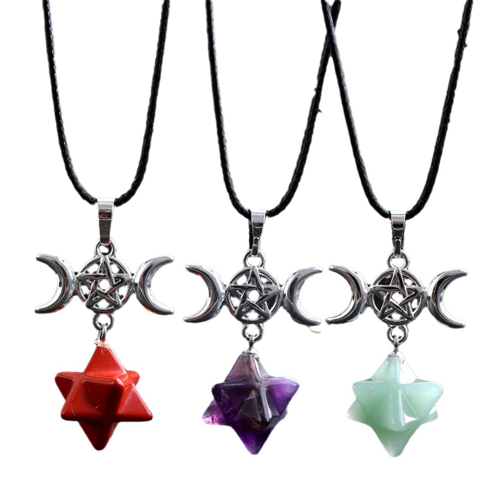 Abalorios de luna y estrella, piedra Natural tallada en cristal, hexagrama de Merkaba, colgantes de ágatas de cuarzo para collar, fabricación de joyas