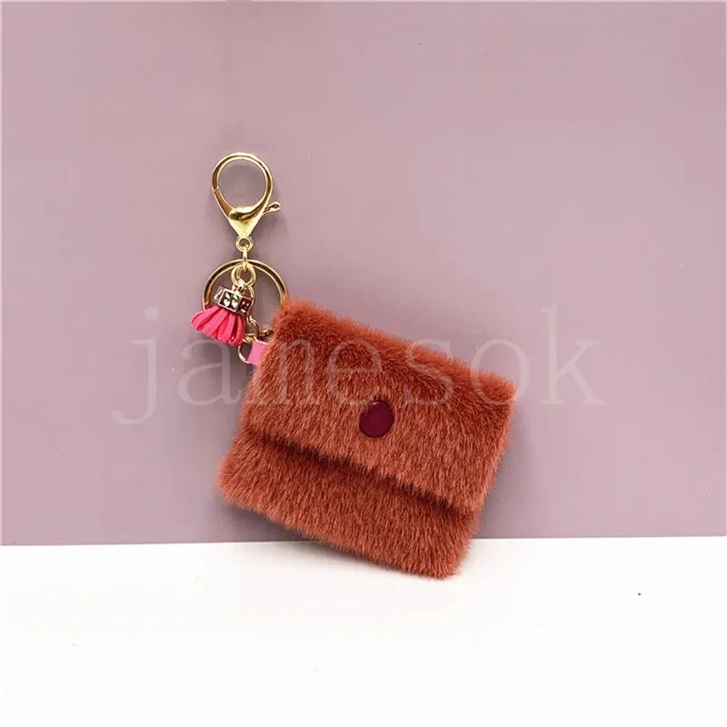 Candy Color Plush Mini Coin Purse Keychain Cute Soft Small Wallets Fashion Women Headset Bag Tassel Key Ring Pendant DB232