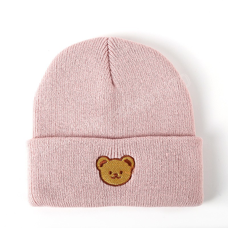 Koreanische Nette Bär Baby Hut Gestrickte Cartoon Stickerei Baby Jungen Mädchen Kappe Beanie Winter Warme Kleinkind Kinder Motorhaube Hut