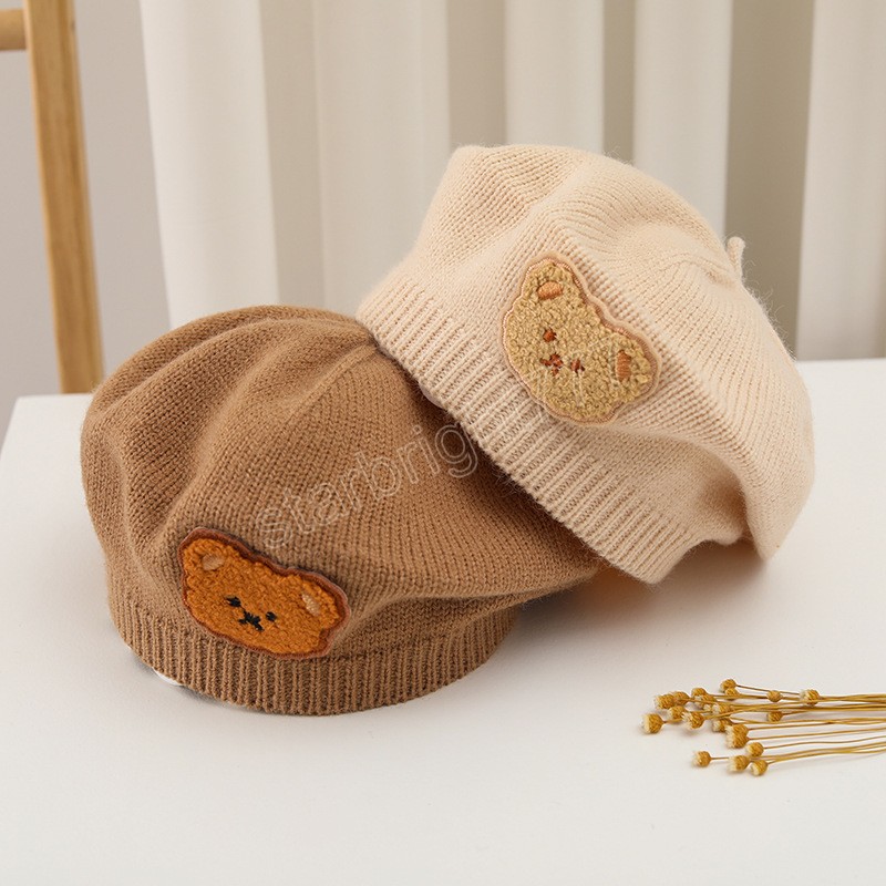 New Baby Beret Hat Winter Spring Cute Bear Soft Cotton Warm Knitted Berets Korean Boy Girl Berets Painter Cap Bonnet