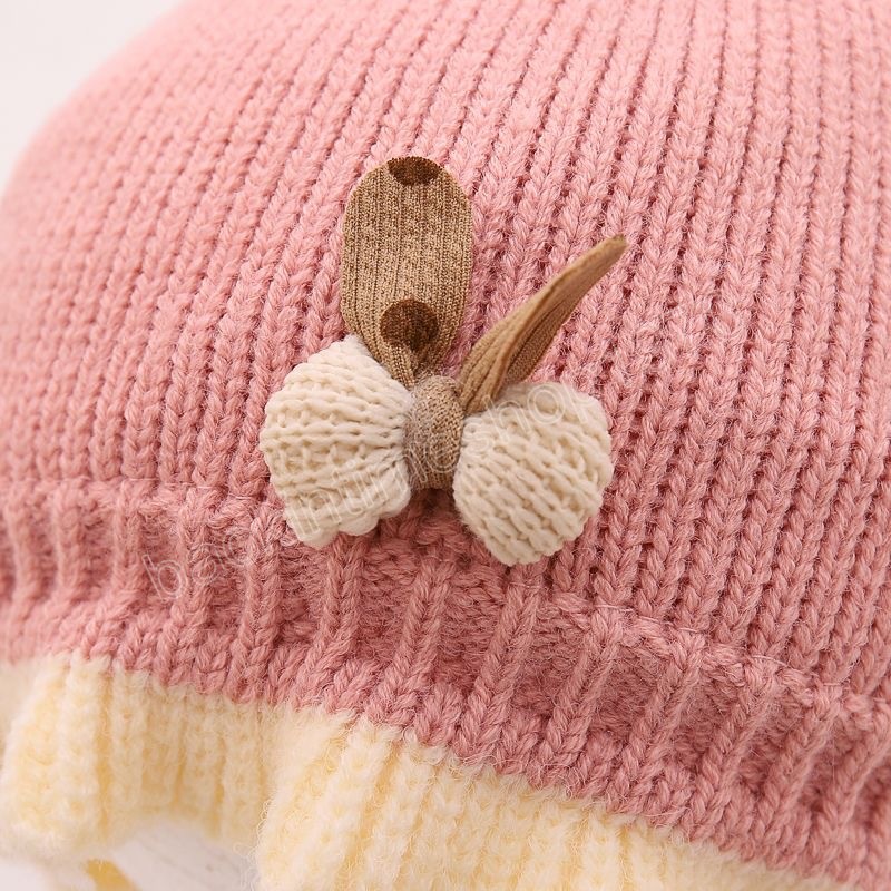 Leuke strik Ruffle Baby Beanie Bonnet Hat Winter Thicken Gebreide pasgeboren meisjes Vetersluiting Effen kleur Gehoorbeschermingshoeden voor baby's