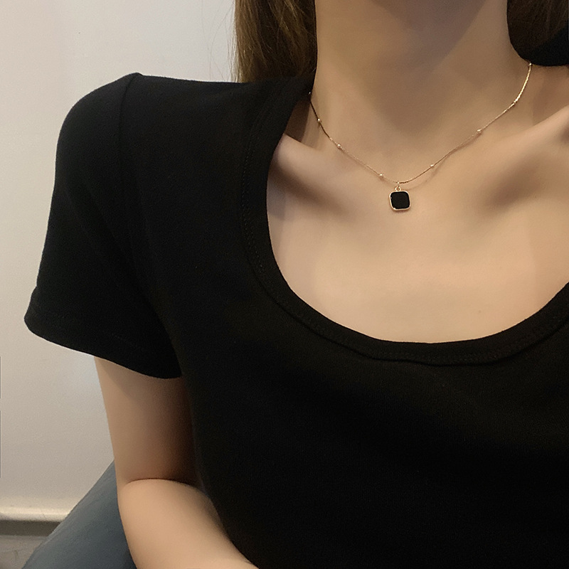 Ciondolo da donna di design con blocco nero, collana a catena con clavicola, girocollo, accessori di gioielli di lusso