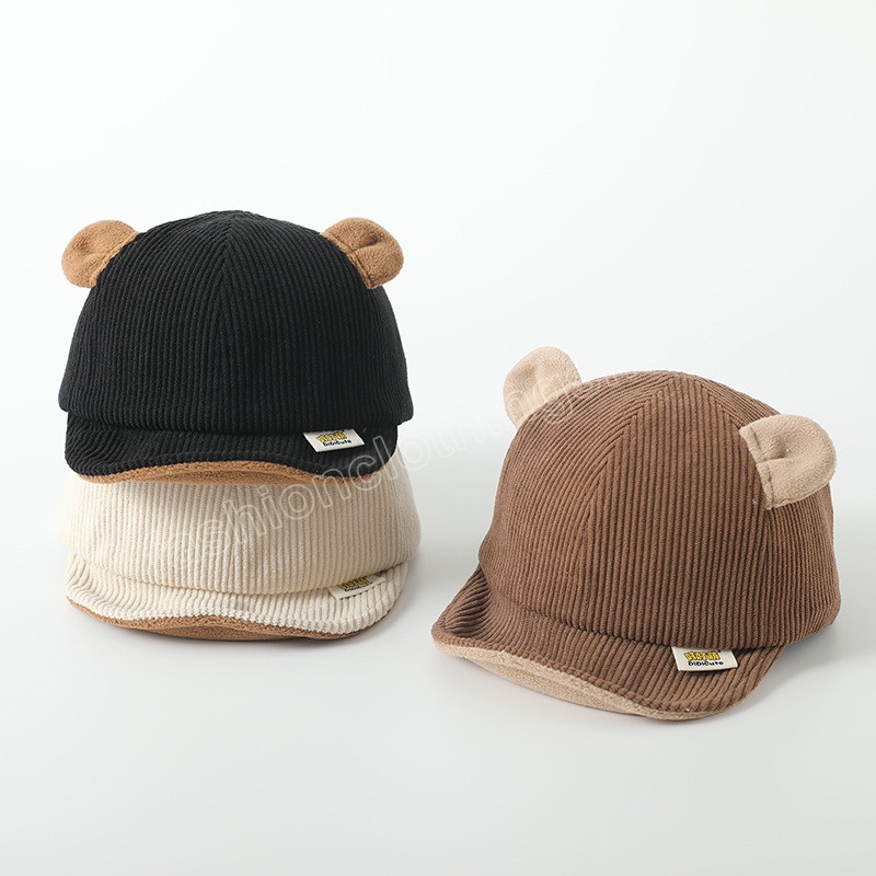 New Corduroy Baby Hat Solid Color Cute Bear Ear Adjustable Baseball Caps Newborn Toddler Boy Girl Sun Hats Winter Spring