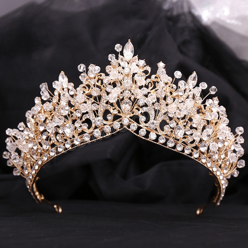 Baroque Princess Queen Handmade Beads Crystal Bridal Tiaras Crowns Luxury Headwear Diadem Wedding Hair Dress Jewelry