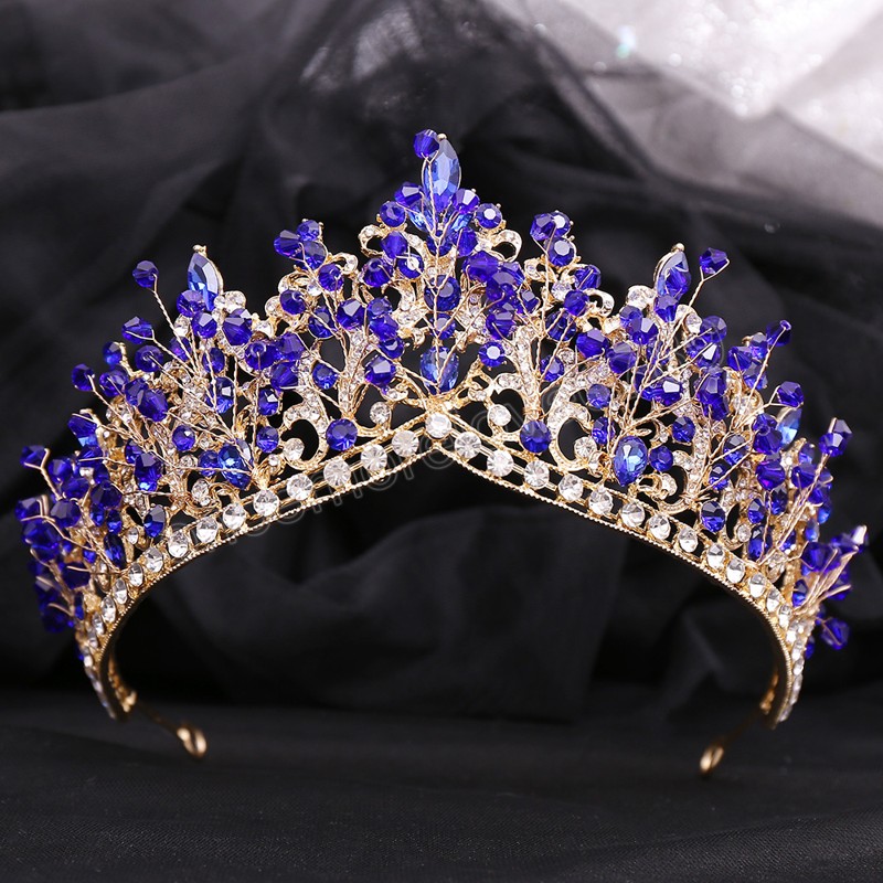 Baroque Princess Queen Handmade Beads Crystal Bridal Tiaras Crowns Luxury Headwear Diadem Wedding Hair Dress Jewelry