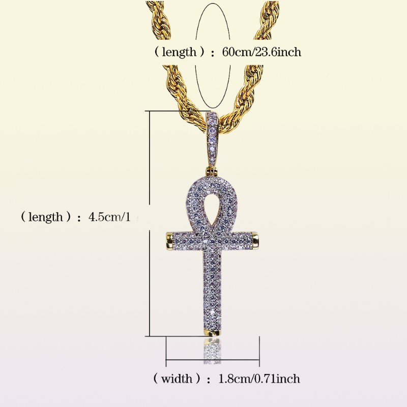 Hiphop egyptisk ankh nyckelhänge halsband isad ut guld silver färg pläterad mikrobelagd zirkonhänge halsband8141562