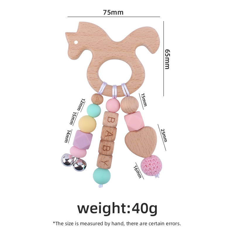 Baby Teether Toys Natural Wooden Silicone Teething Beads Newborn Teeth Practice Food Grade Soother Infant Feeding Cartoon Animals Kids Chew Toy