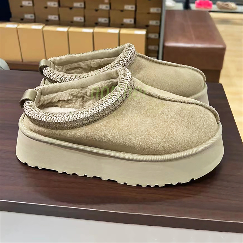 Tazz Slippers Australia Tasman Suede Shearling 플랫폼 스노우 부츠 클래식 울트라 미니 부츠 겨자 씨앗 여성 겨울 발목 부츠 남성 디자이너 슬라이드 신발