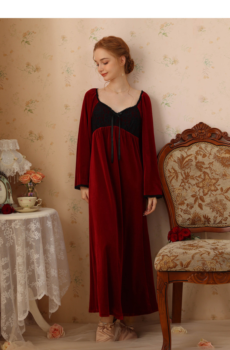 Velvet Warm Dress Sleepwear For Women Elegant Nightgowns Long Bridesmaid Bride Dresses Long Sleeve Vneck Evening Party Clothing