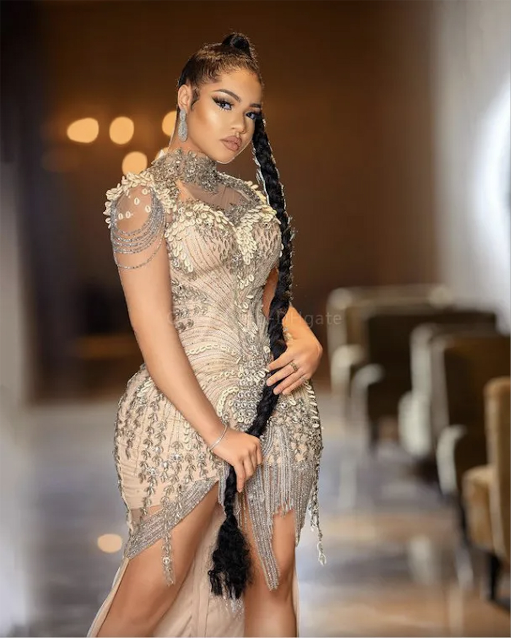 2023 Plus Taille Arabe Aso Ebi Luxueux Cristaux De Perles Robes De Bal En Dentelle Sheer Cou Soirée Formelle Partie Deuxième Robe De Réception Robe