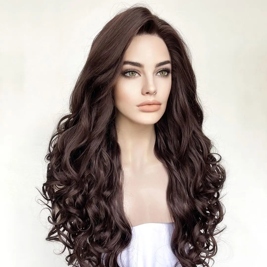 Parrucche anteriori in pizzo trasparente 13x4 densità 180 densità marrone scuro le donne nere Lolita Glueless parrucche lunghe a onde sciolte capelli del bambino