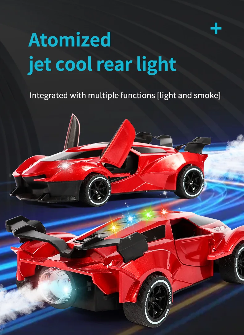 Rc Auto 2.4G 4Ch Afstandsbediening Racing Actieve Deuren Hoge Snelheid Voertuig Drift Auto met Spray Lights Speelgoed voor Jongens Kids Gift