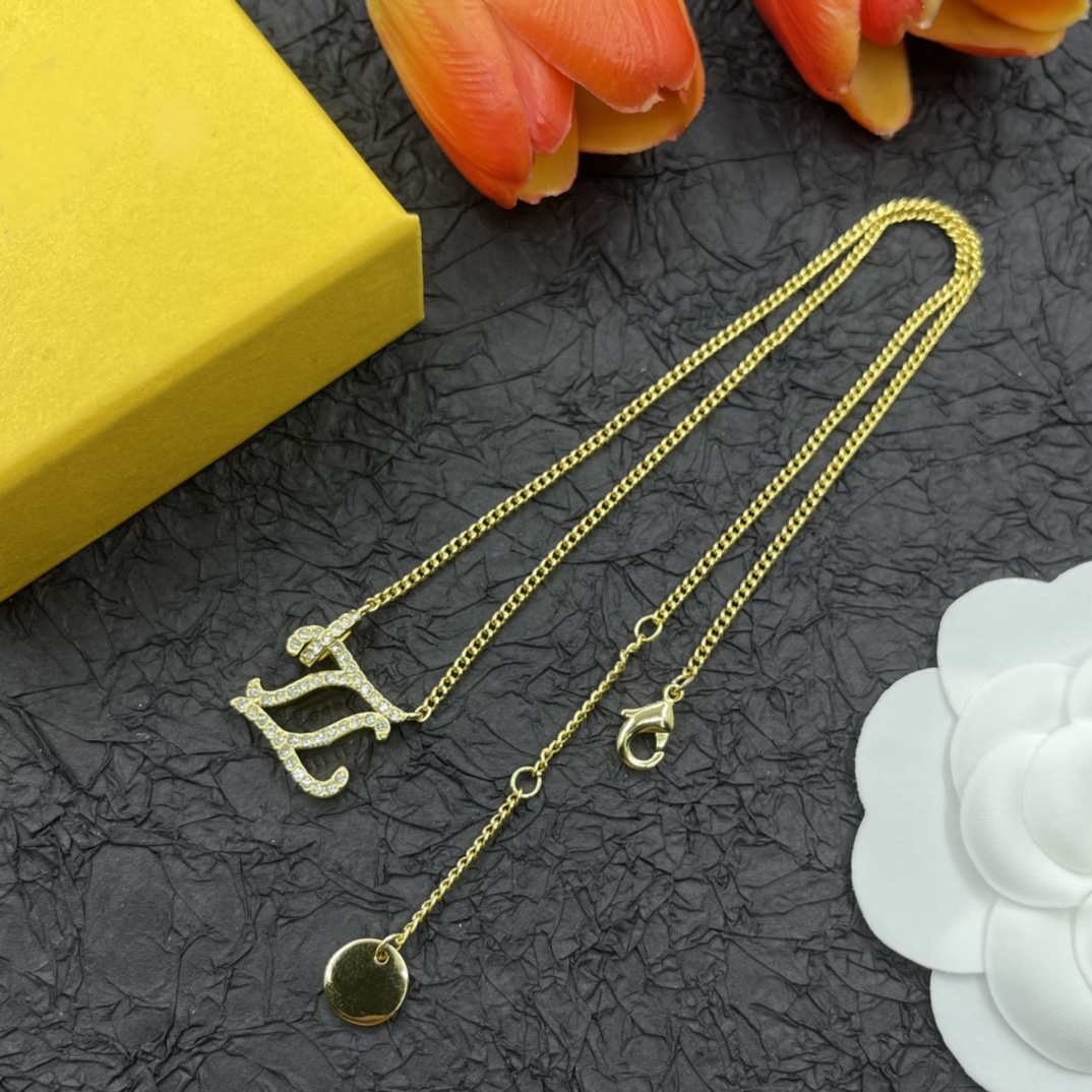 luxury chain necklaces designer necklace for women new fashion letter f pendant necklace stainless steel plated gold chains inlaid crystal designer jewelry gift