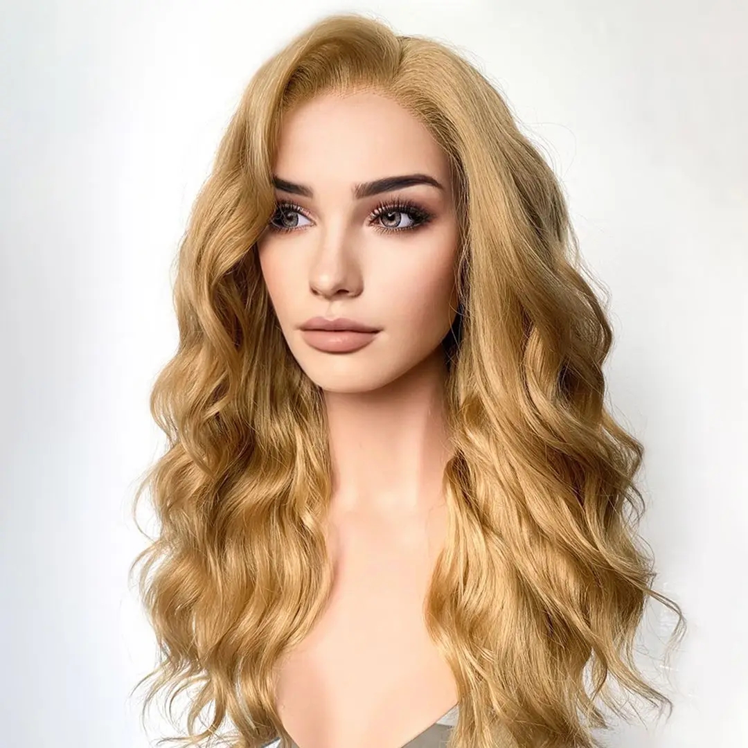 Perruque Lace Front Wig synthétique sans colle, Loose Wave, Fantasy Beauty, densité 180, Blonde miel, perruque Lace Wig transparente, naissance des cheveux naturelle pour femmes