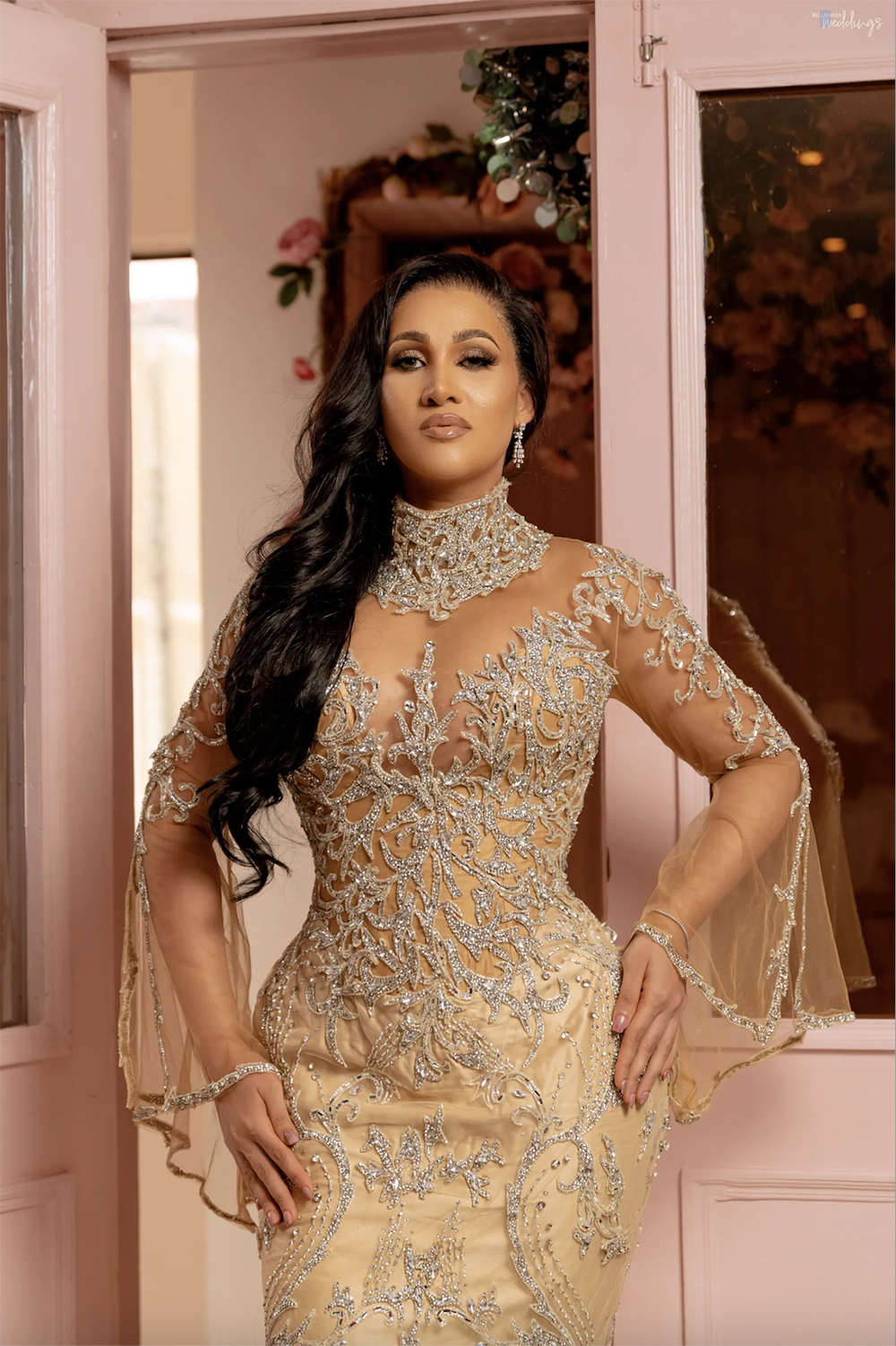 2023 Plus Size Arabic Aso Ebi Gold Luxurious Mermaid Prom Dresses Lace Beaded Crystals Long Sleeves Evening Formal Party Second Reception Gowns