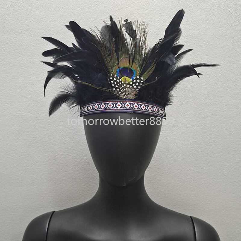 Piak Crown Peacock Costume Indian Headband Fascynator Dekoracyjny nakrycie głowy do tańca Carnival Halloween Headpiece