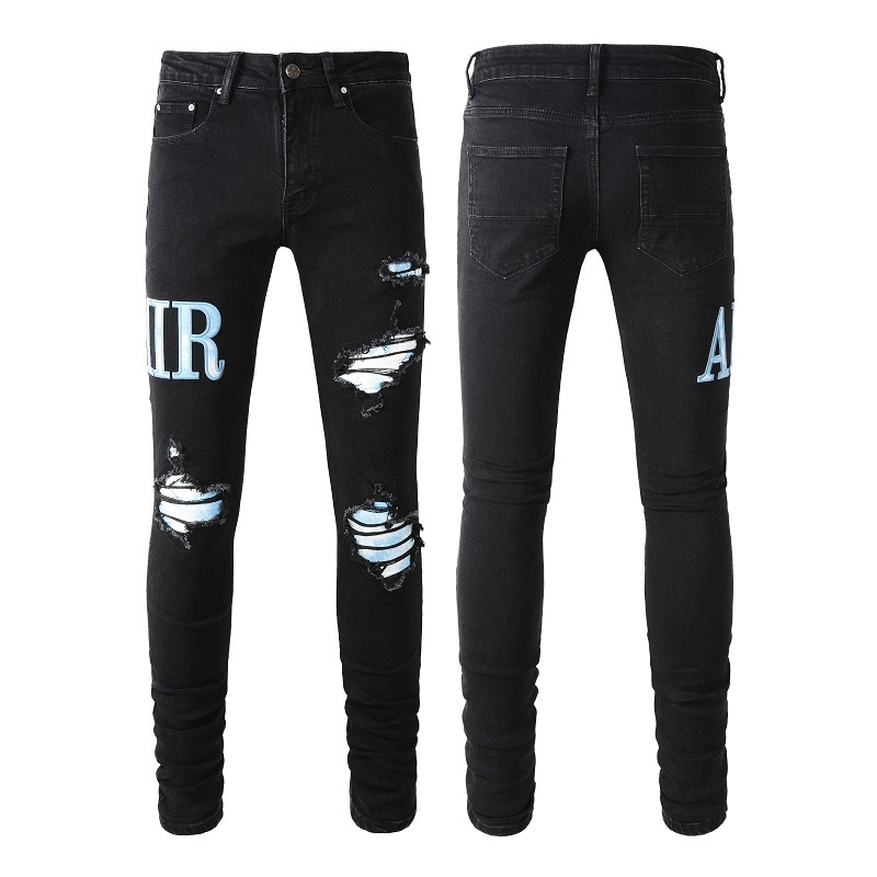 Jeans pour hommes imitation vieille moto moto jeans rock skinny slim déchiré lettres top qualité marque hip hop denim designers pantalons taille 28-40