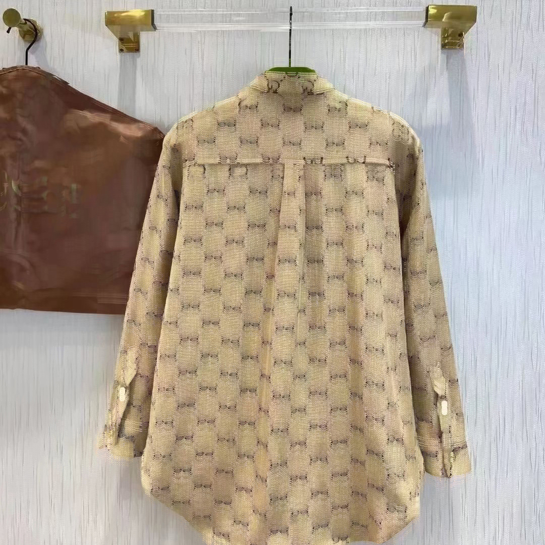 Gucci Camicia elegante di design di lusso da donna Fashion Association Fodera aperta da donna Solid Business Casual Lettera Manica lunga