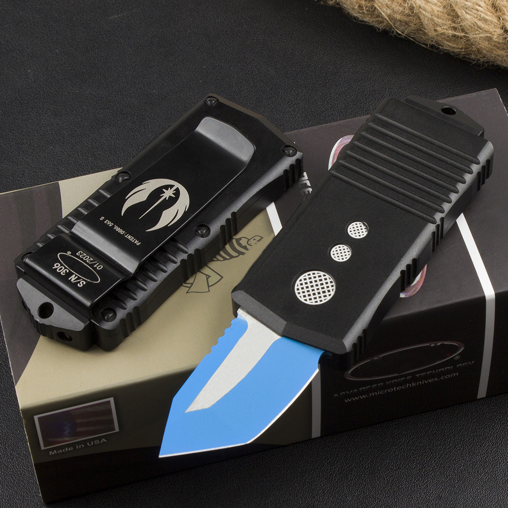 Ny Micro Tech Exocet Jedi Knight CA Legal Automatic Knife D2 Blade Aviation Aluminium Handle Camping Outdoor Tactical Combat Self-Defense Knives EDC Pocket Tool