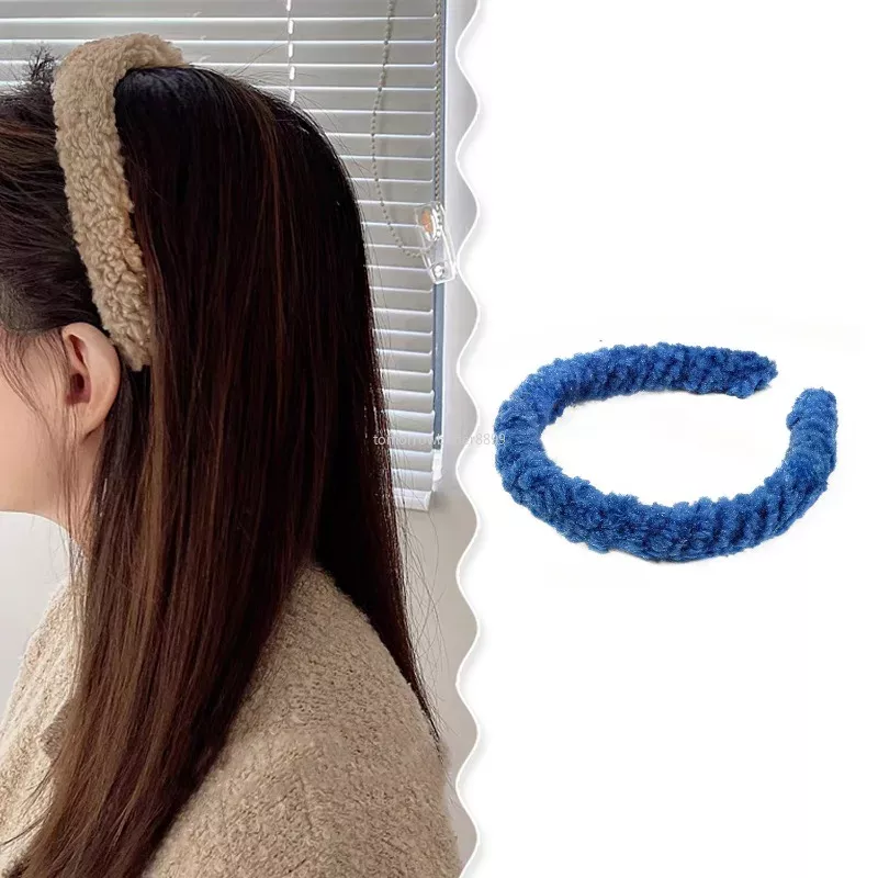 Moda sólida de pelúcia hairband feminino fino falso pele de cordeiro bandana compõem cabelo hoop headwear meninas acessórios para o cabelo inverno 2023
