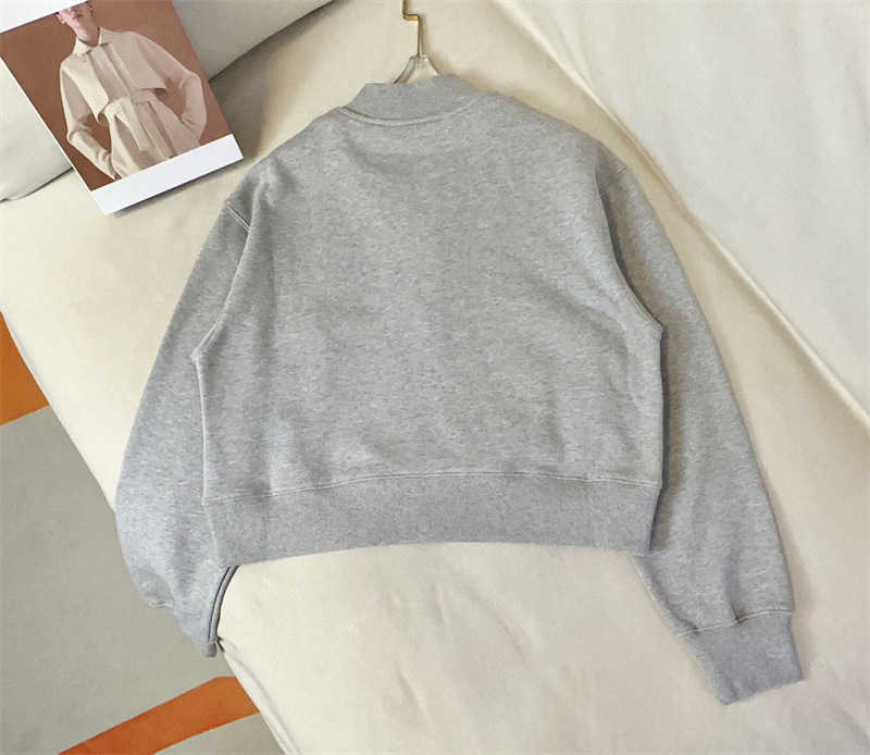 Autumn/Winter New minimalist style stud beads paired with letter embroidery stand neck loose casual zipper sweater