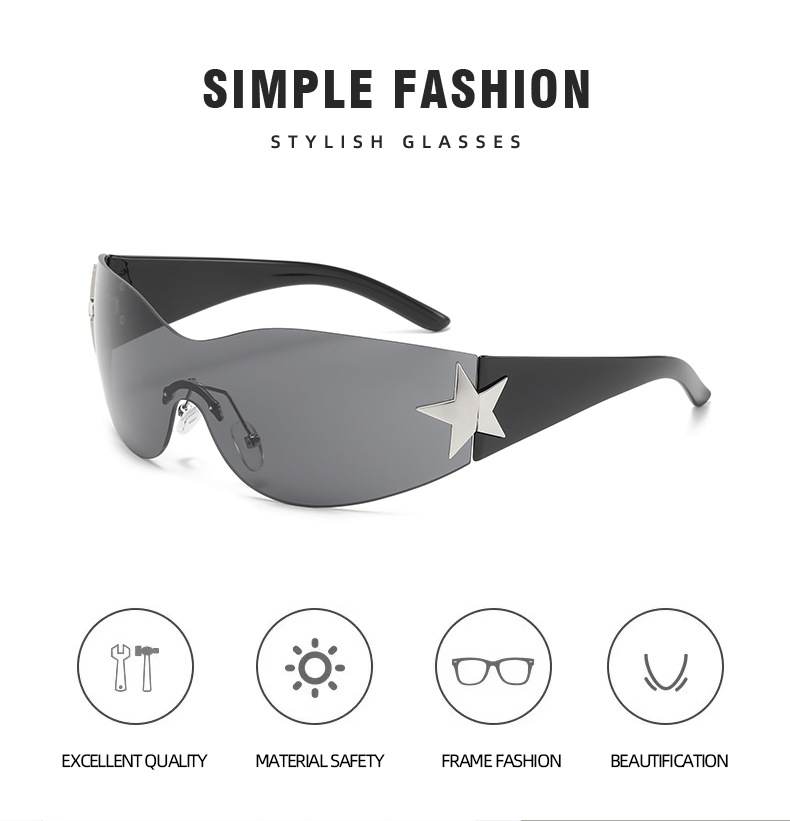 frameless integrated five-pointed star sunglasses new trend men's and women's sports commuting music festival glasses travel sunshade sunglasses UV400 goggles