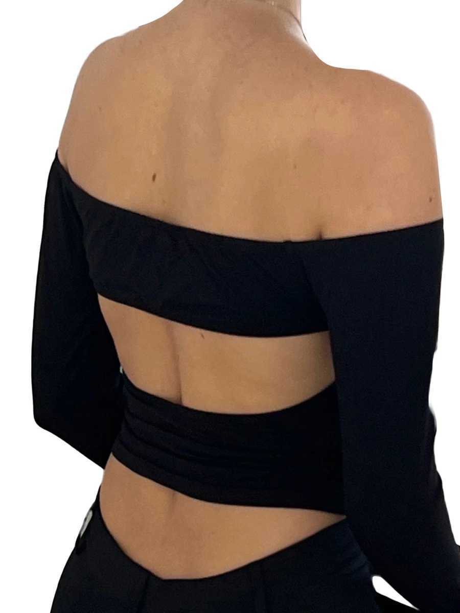 Kvinnors tshirt yk sexig utskärning skörd topp lång ärm från axel svart skjorta bodycon blus rygglös