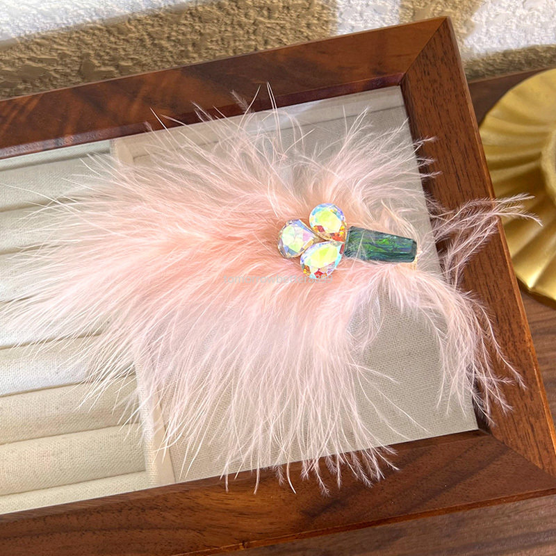 Sweet Fashion Colorful Rhinestone Feather Hairpin Side Clip Headwear For Women Sweet Duckbill Clip Headdress Hair Jewelry