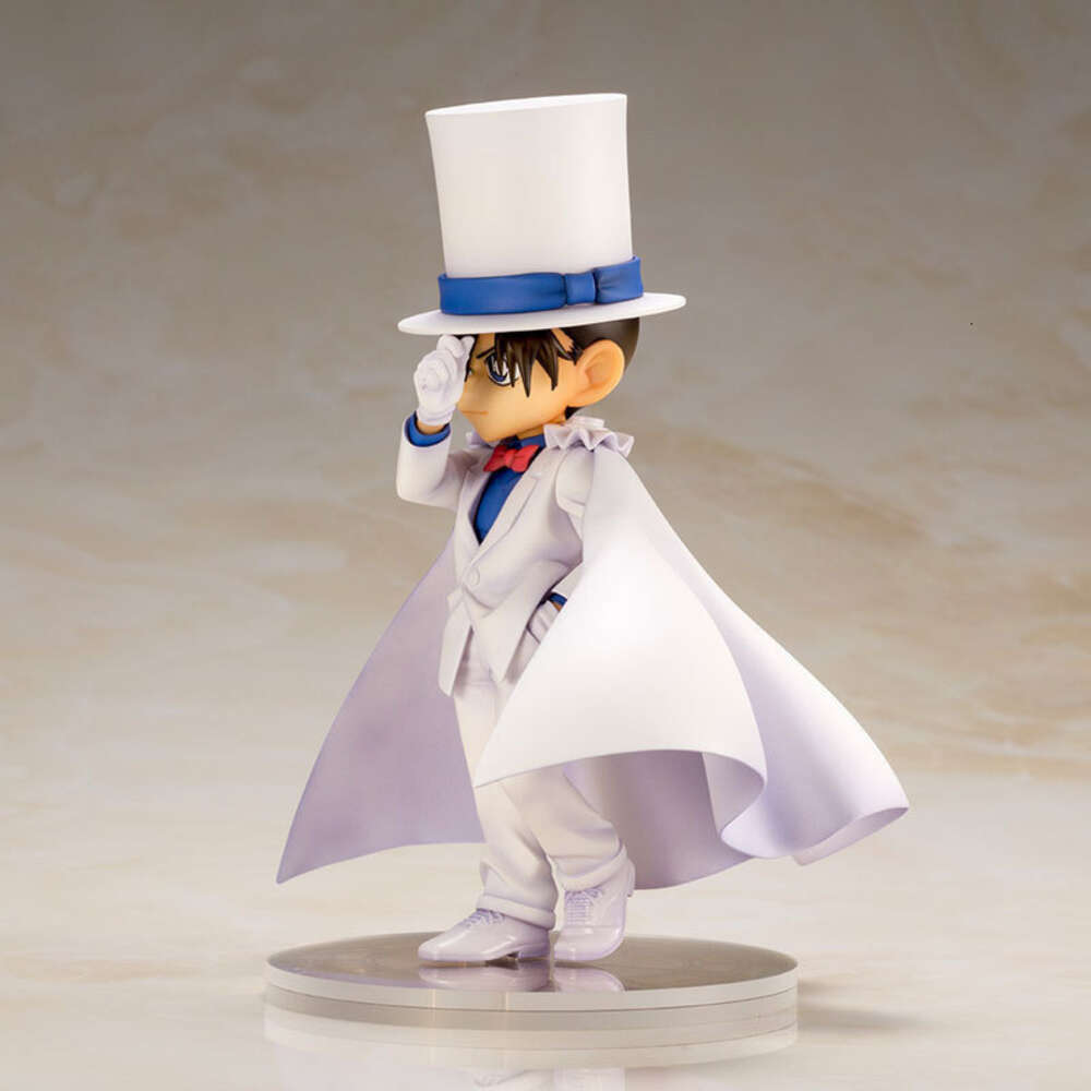 Mascot Costumes 15cm Anime Figure Conan Edogawa Cosplay Kaitou Kiddo White Magician Suit siedzący z pistoletem modele dla lalek PVC